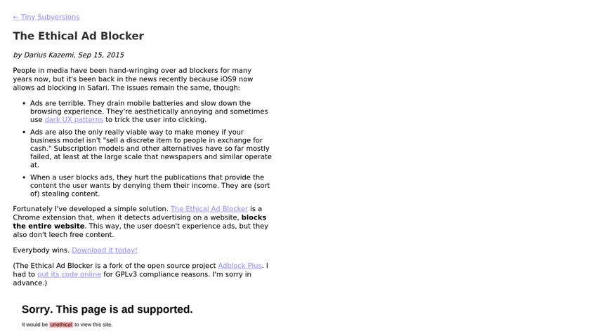 The Ethical Ad Blocker Landing Page