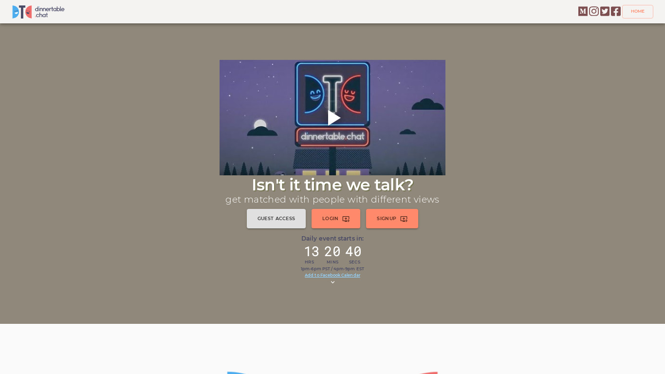 DinnerTable.Chat Landing page