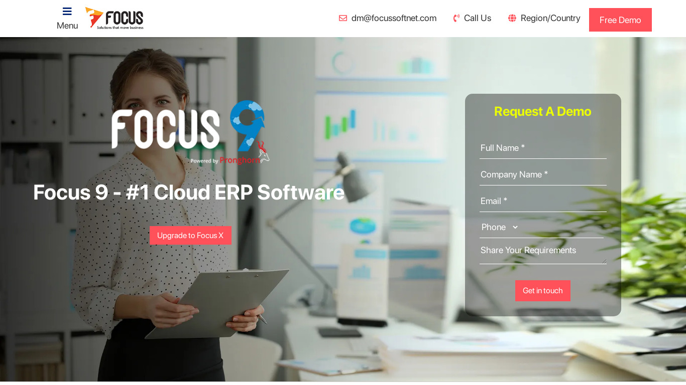 Focus 9 by Pronghorn Landing page