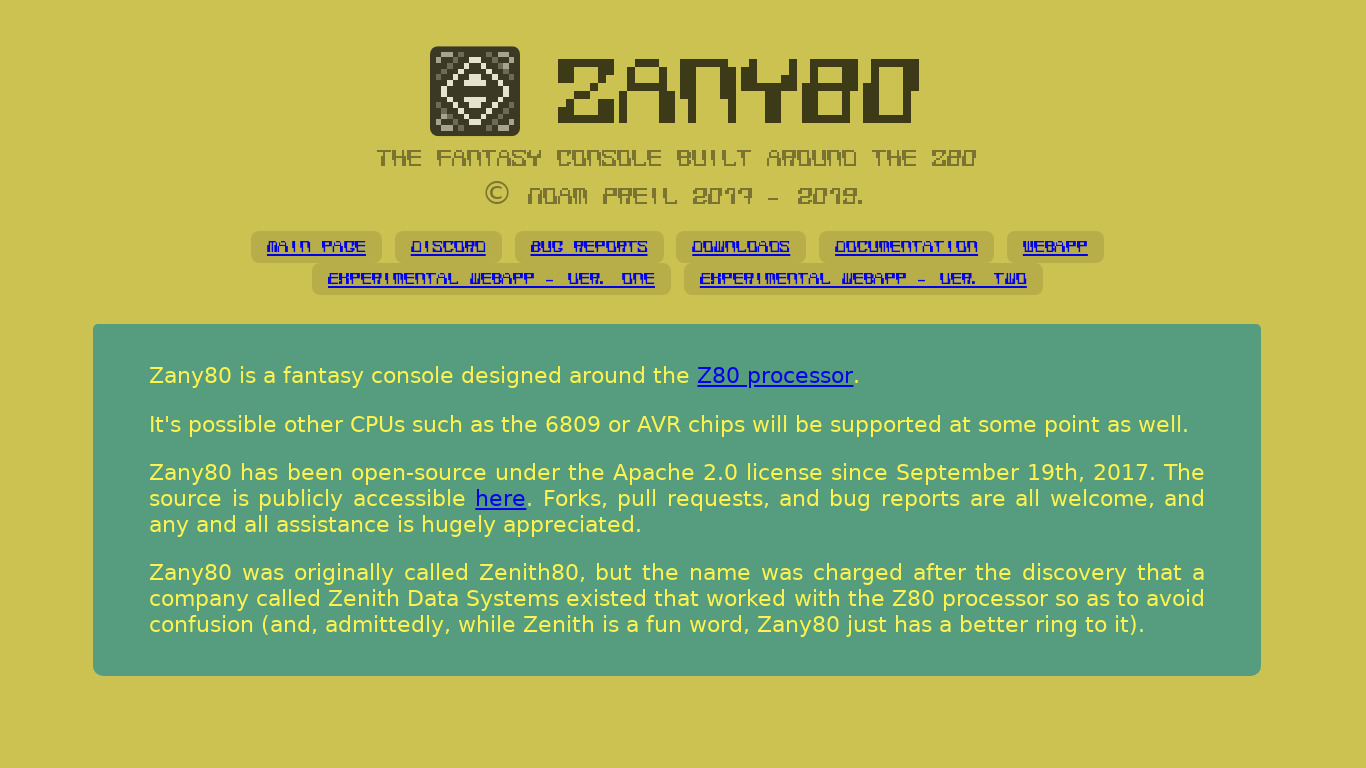 Zany80 Landing page
