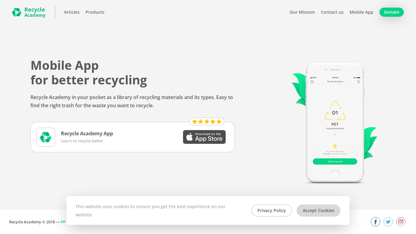Recycle Academy Landing page