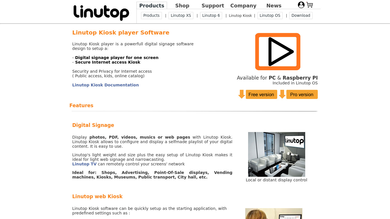 Linutop Kiosk Landing page