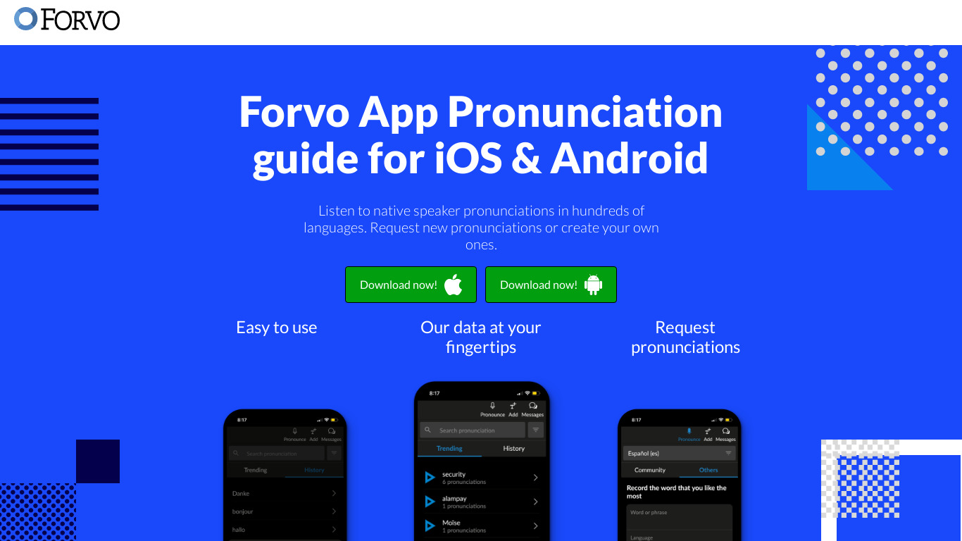 Forvo for iPhone Landing page