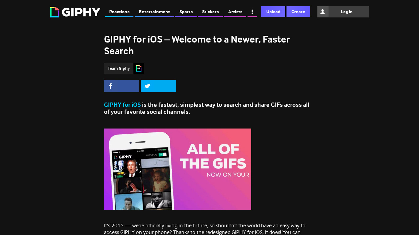 Giphy for iOS Landing page