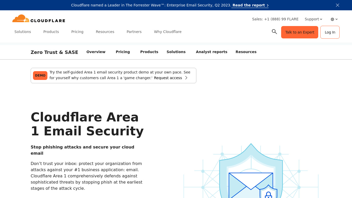 Area 1 Security Landing page