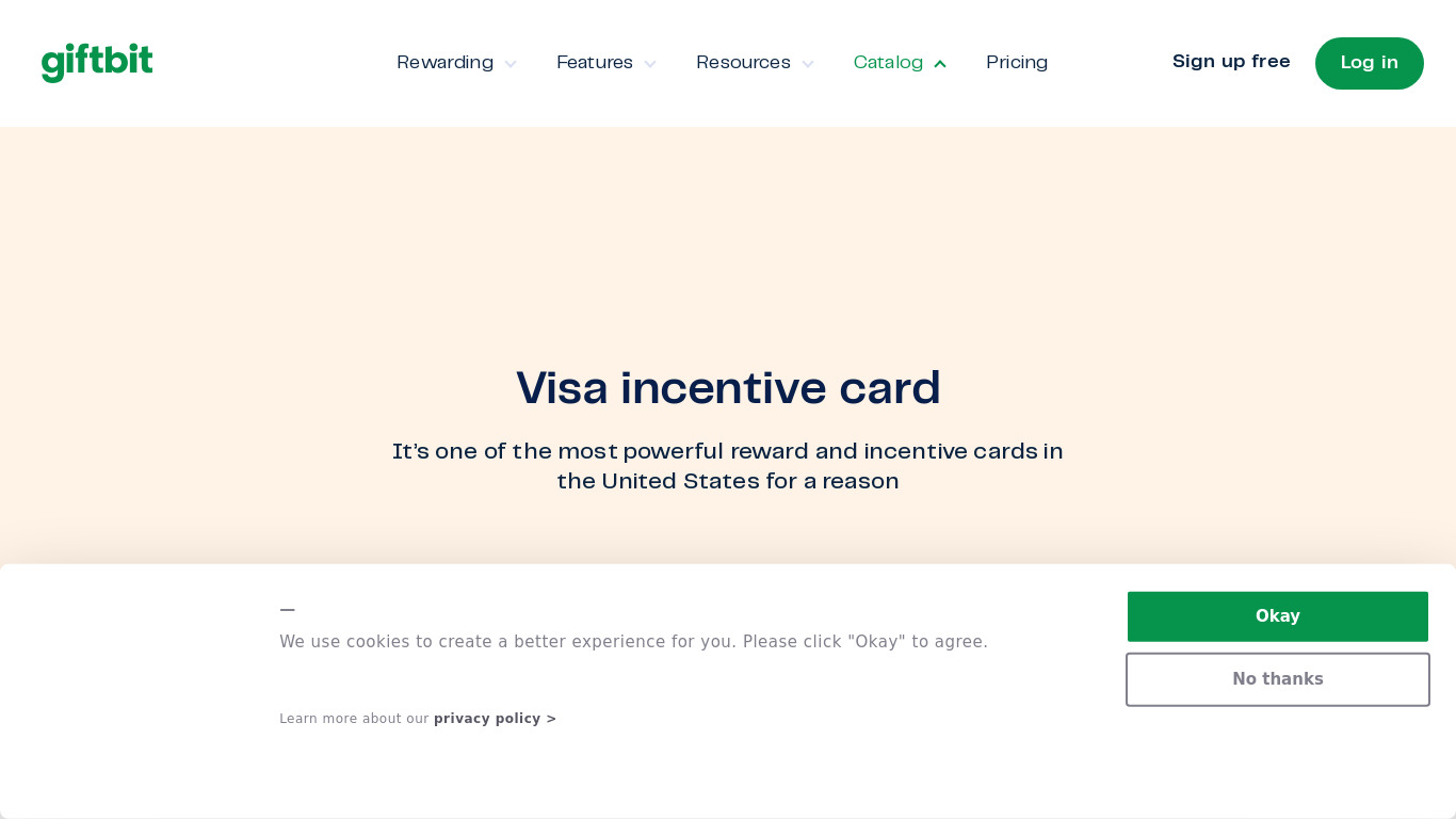 Giftbit Visa Incentive Card Landing page