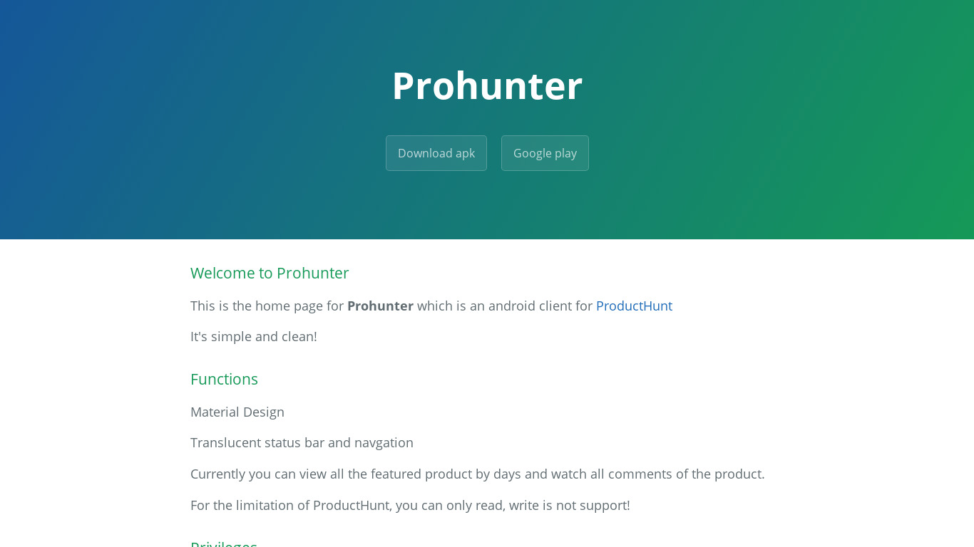 Prohunter Landing page