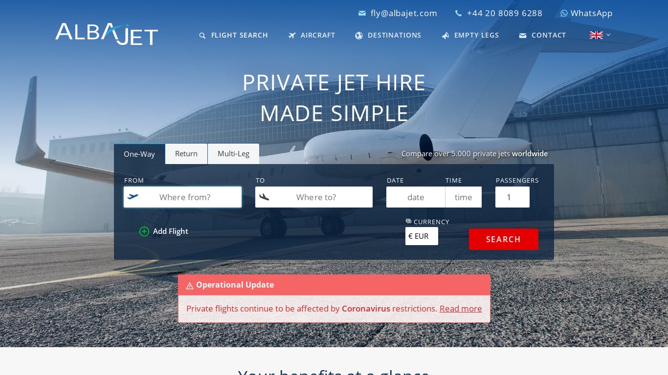 AlbaJet Charter GmbH Landing page