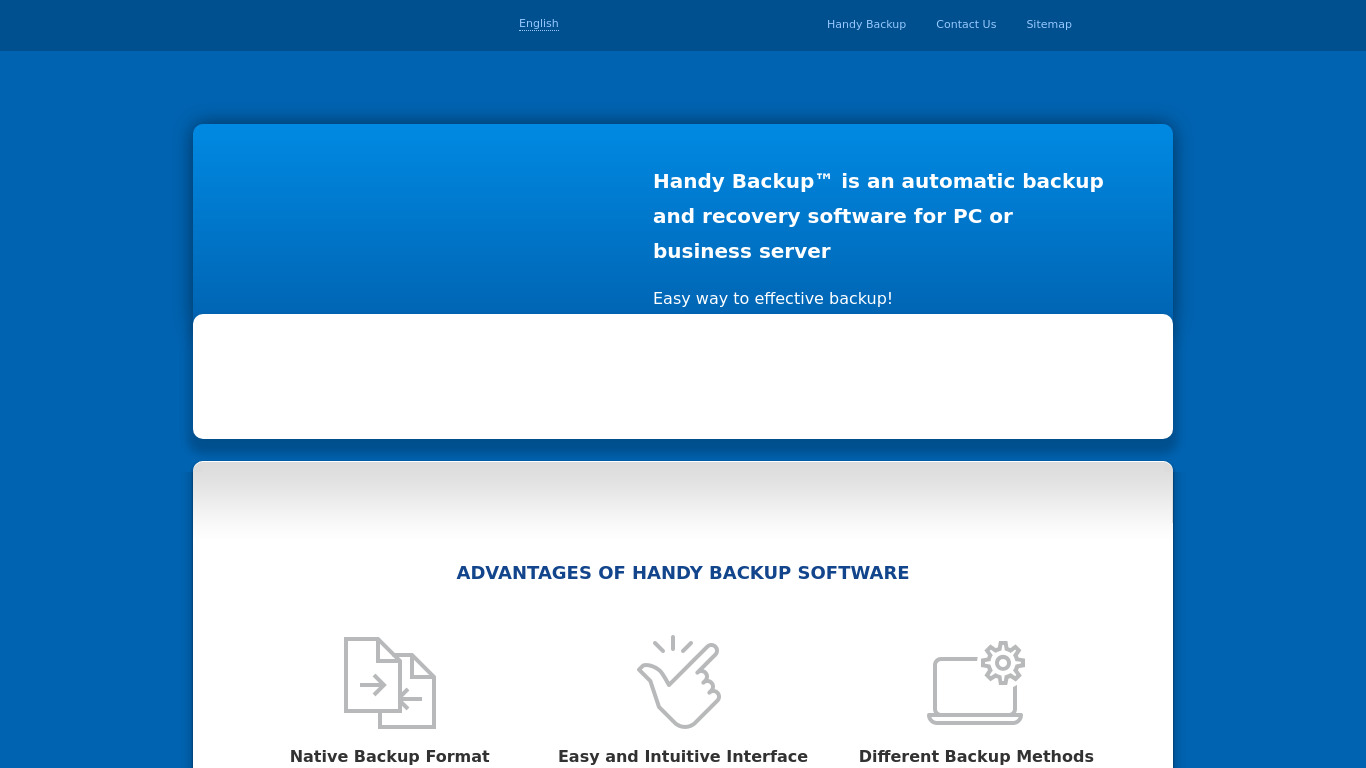 Handy Backup Landing page