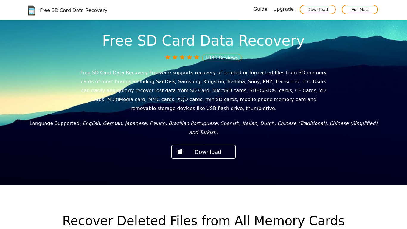 Free SD Card Data Recovery Landing page