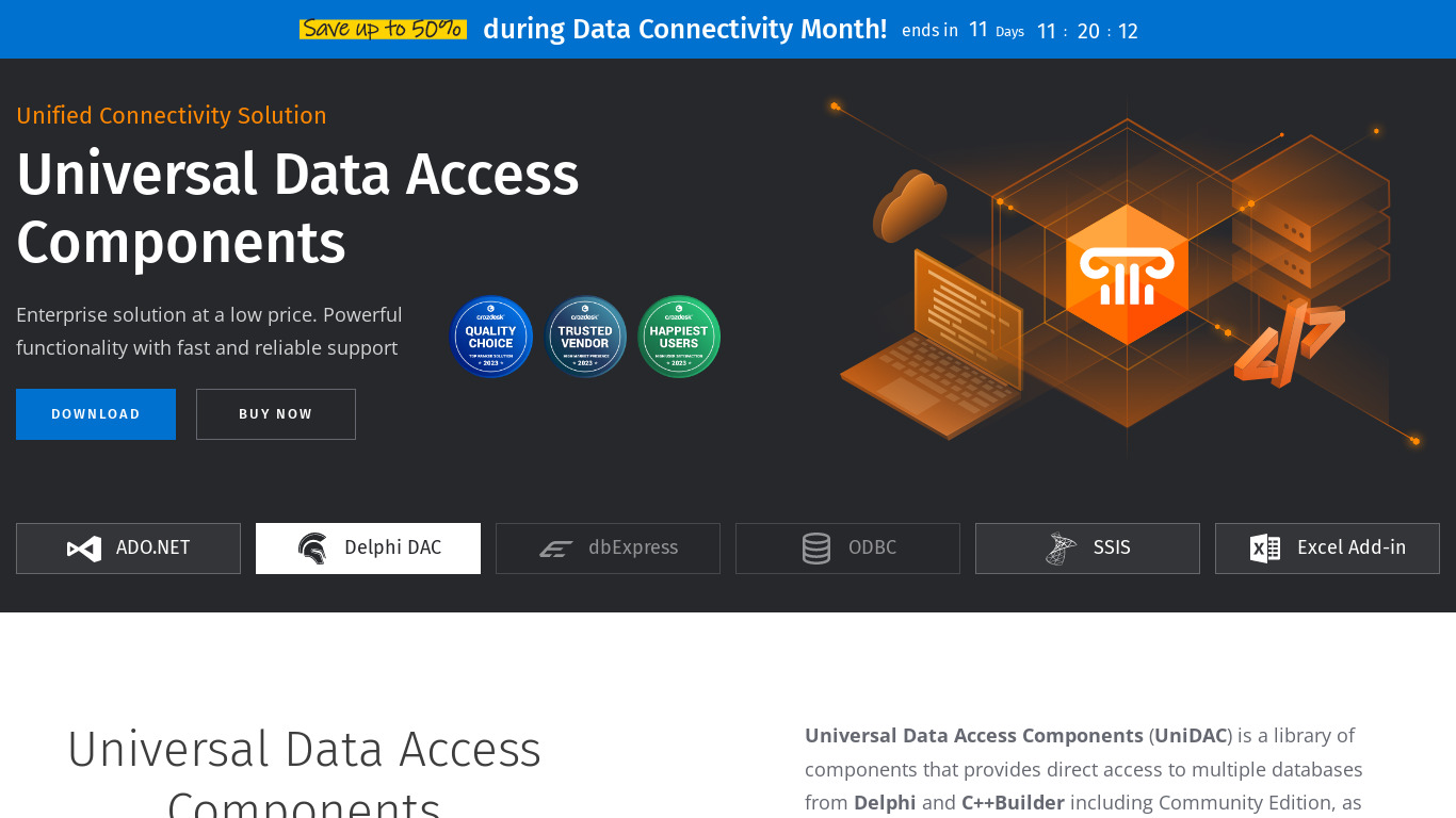 Universal Data Access Components Landing page