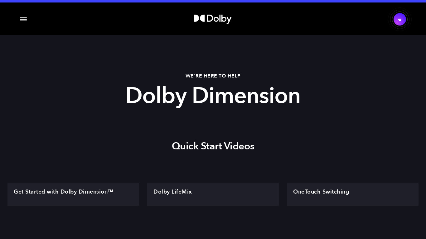 Dolby Dimension Landing page