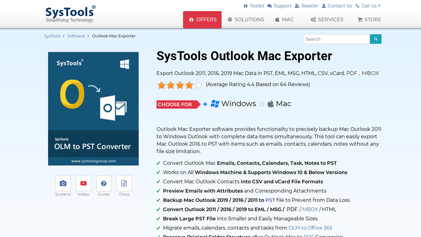 SysTools Outlook Mac Exporter Landing Page