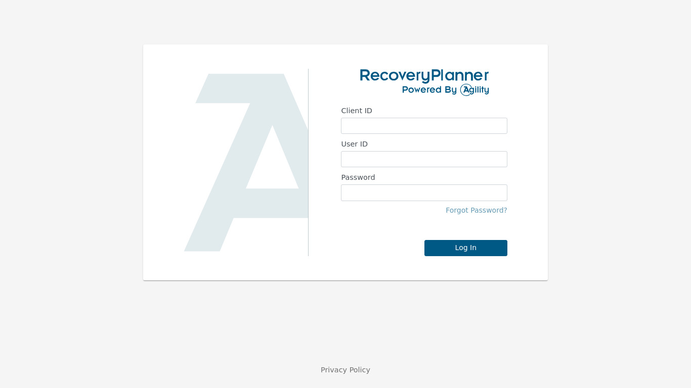 RPX Recovery Planner Landing page