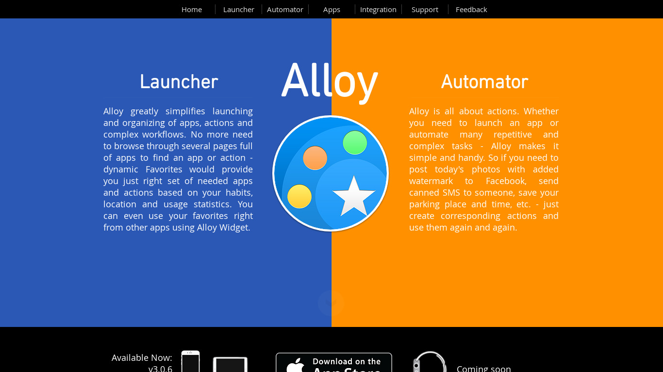 Alloy - Launcher and Automator Landing page