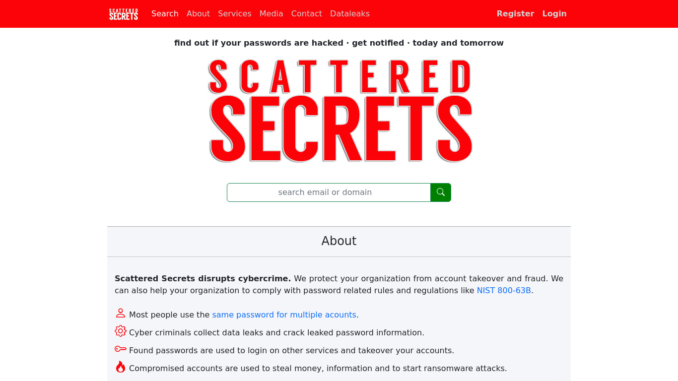 Scattered Secrets Landing page