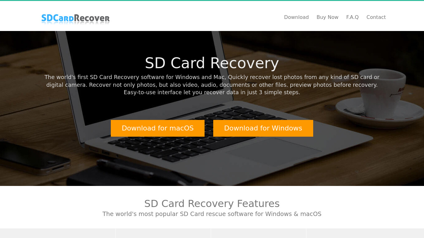 AppleXsoft SD Card Recovery Landing page