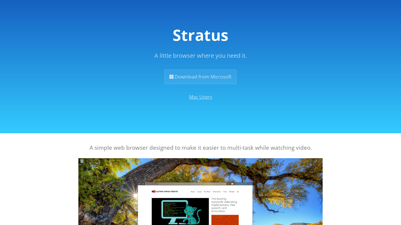 Stratusbrowser.com Landing page