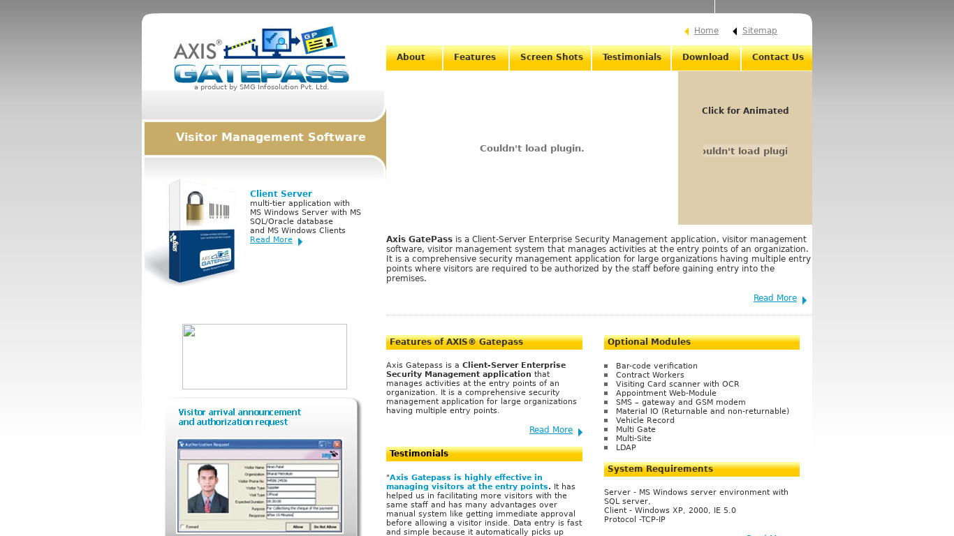 Axis Gatepass Landing page