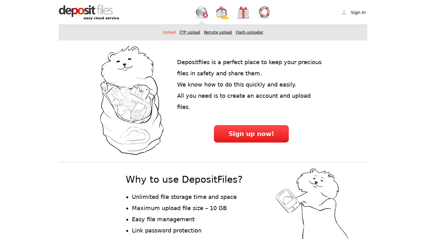 Deposit Files Landing page