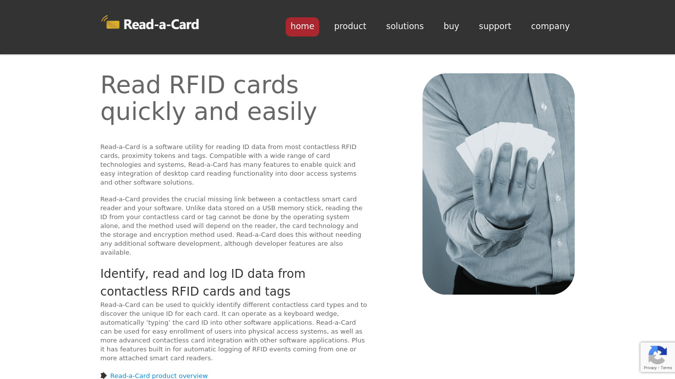 Read-a-Card Landing page