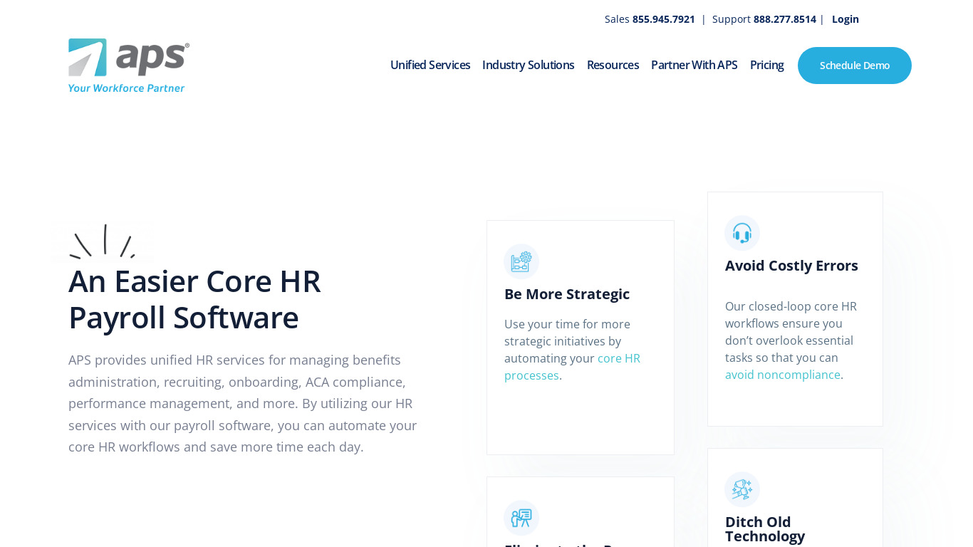 APS Core HR Solution Landing page