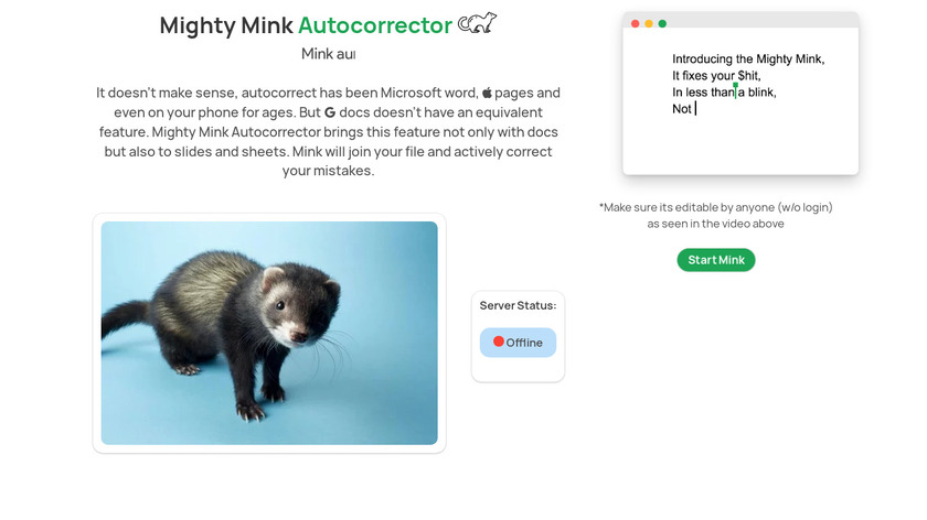 Mighty Mink Autocorrector Landing Page