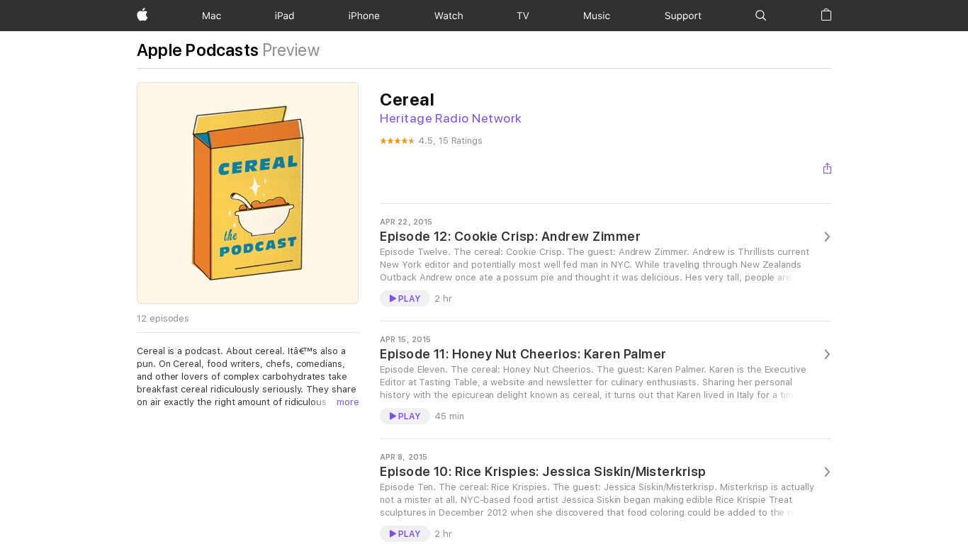 Cereal Podcast Landing page