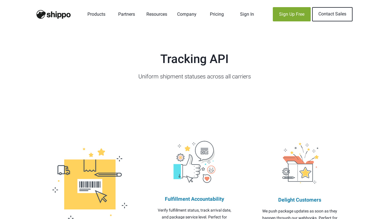 Shippo Package Tracking API Landing page