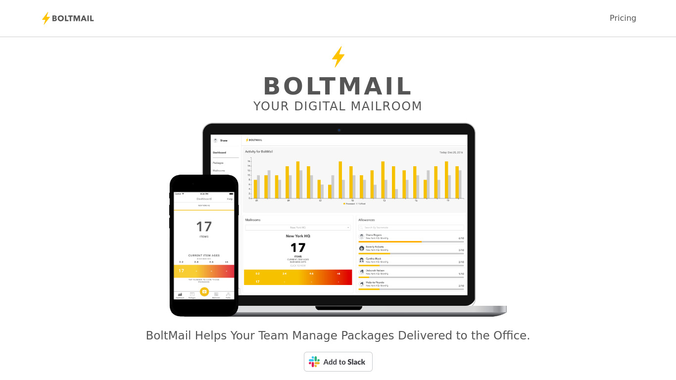 BoltMail Landing page
