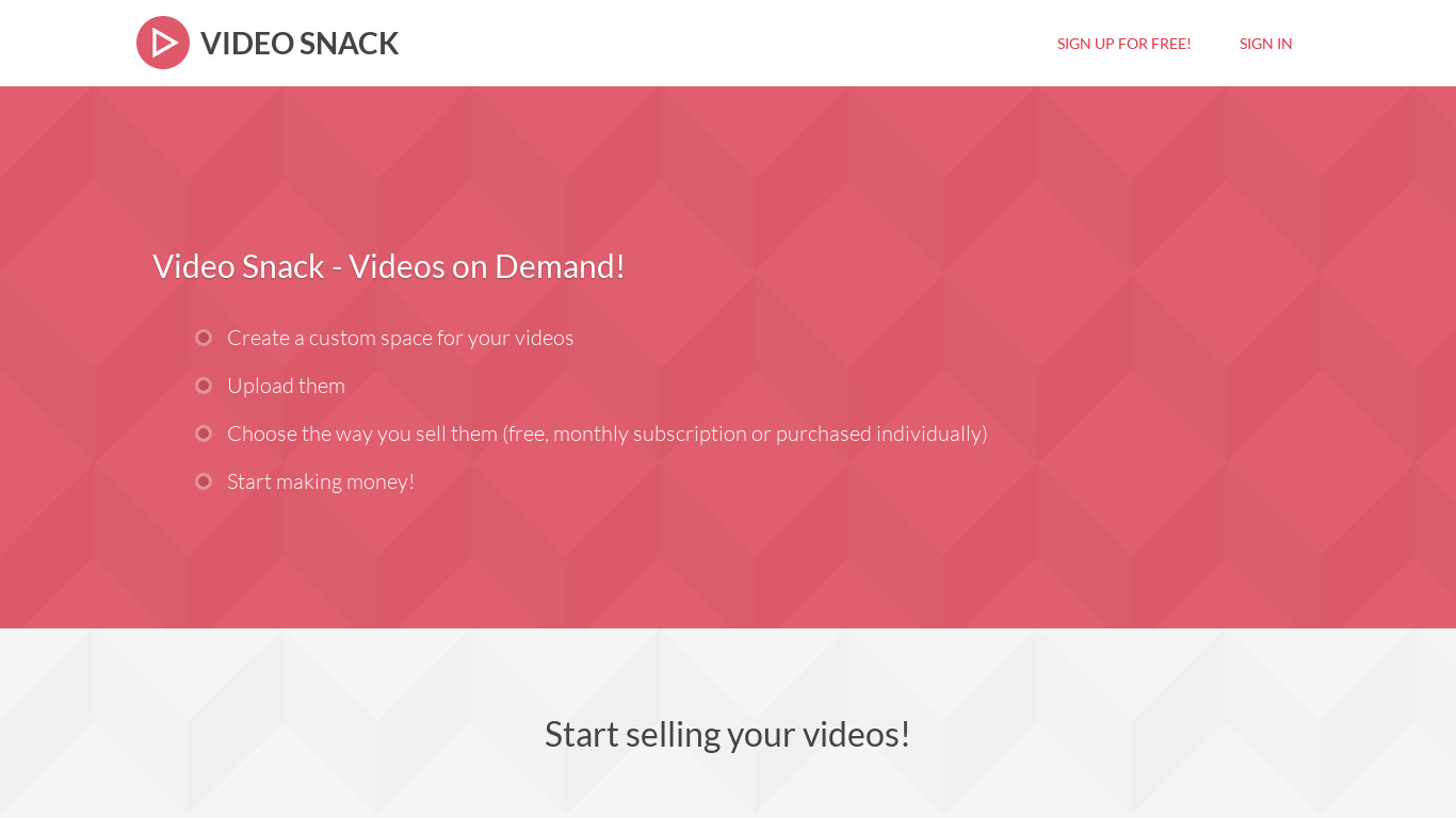 Video Snack Landing page