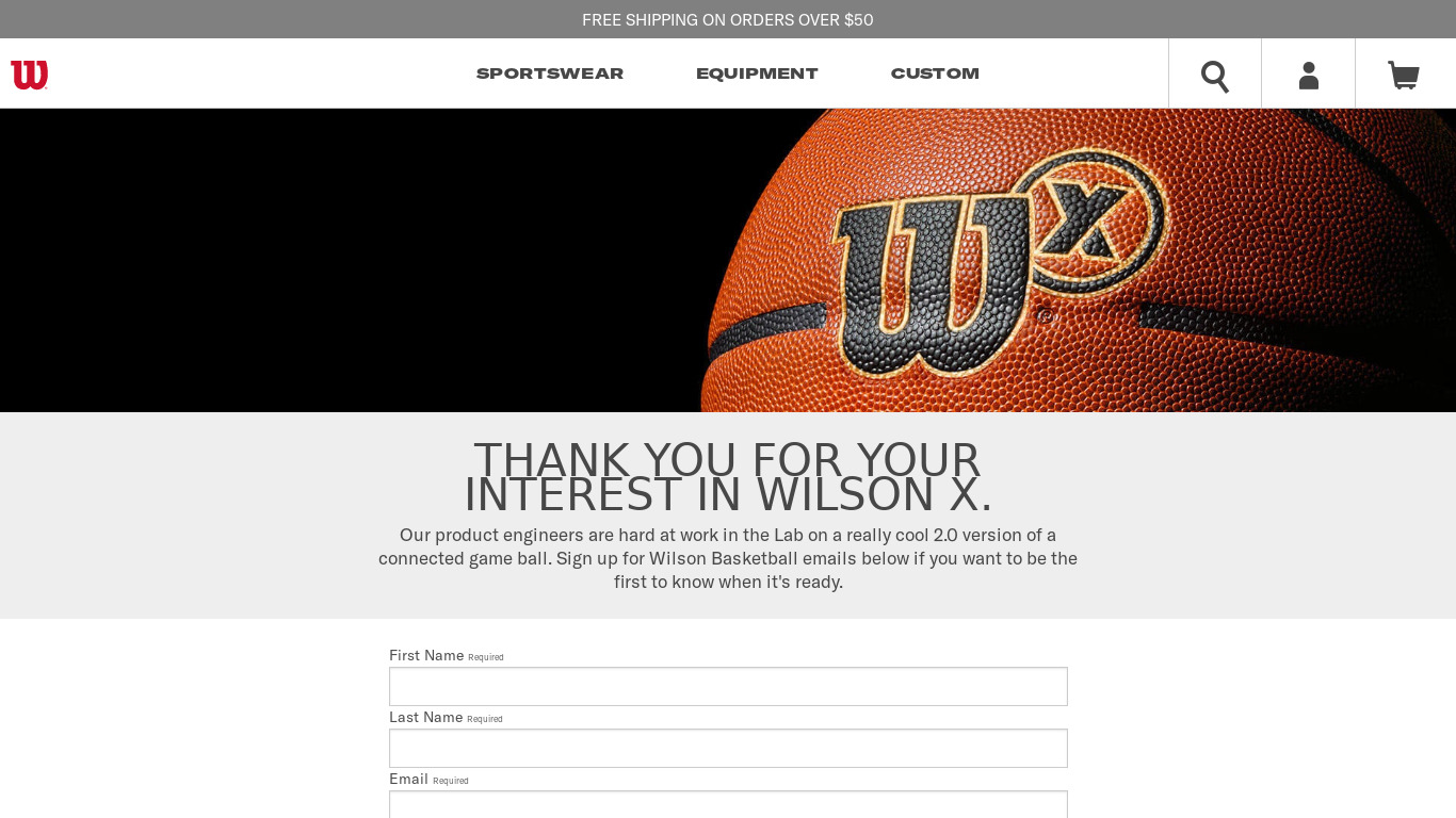Wilson X Connected Football Landing page