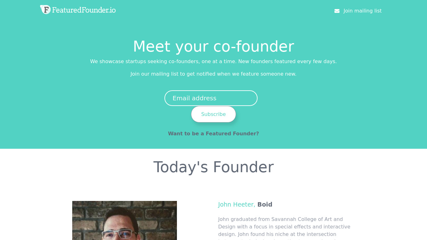 Featured Founder Landing page