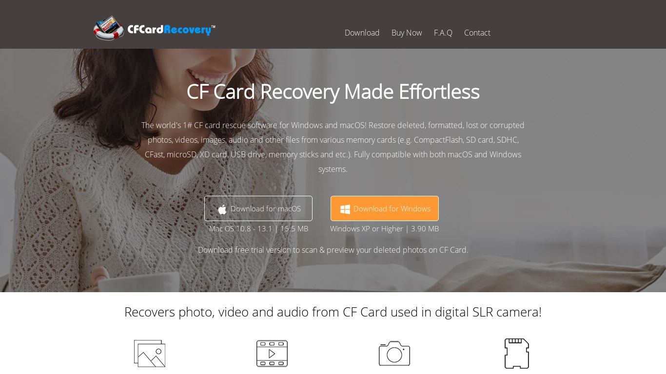 AppleXsoft CF Card Recovery Landing page