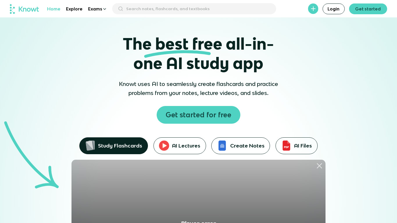 Knowt Landing page