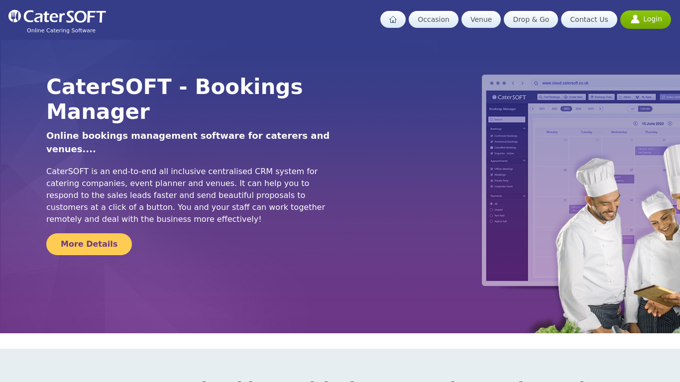 CaterSOFT Landing page