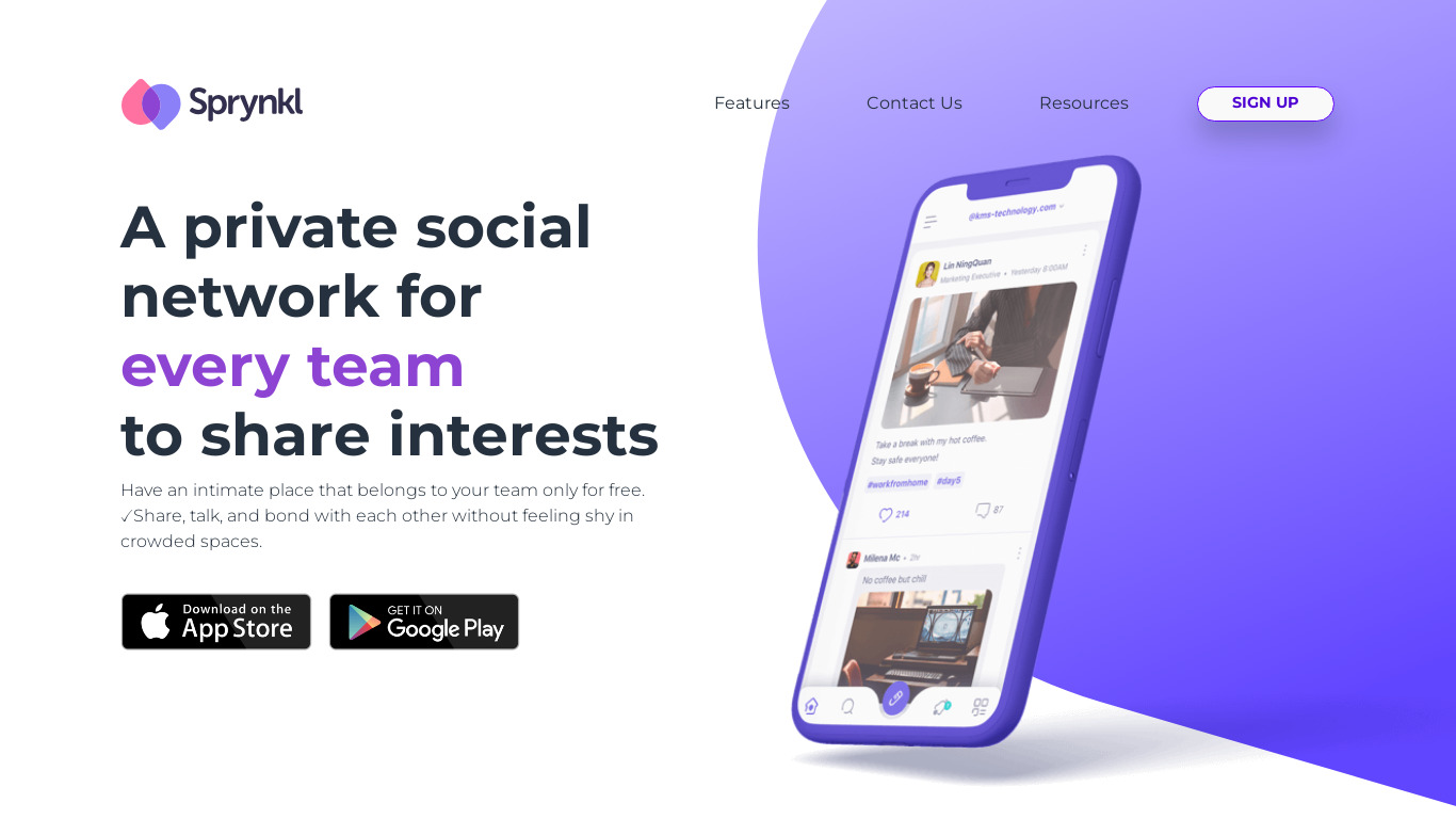 Sprynkl Landing page