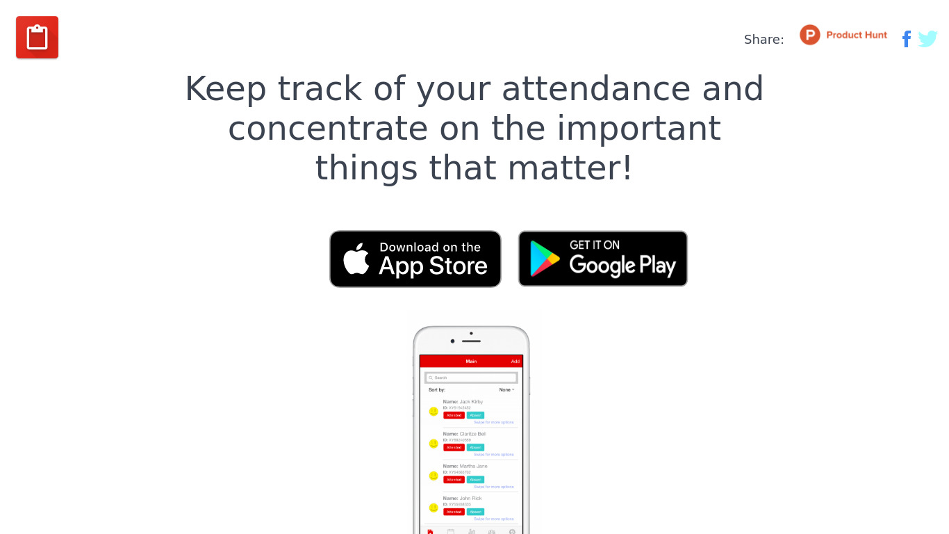 Attendance Log Tracker Landing page