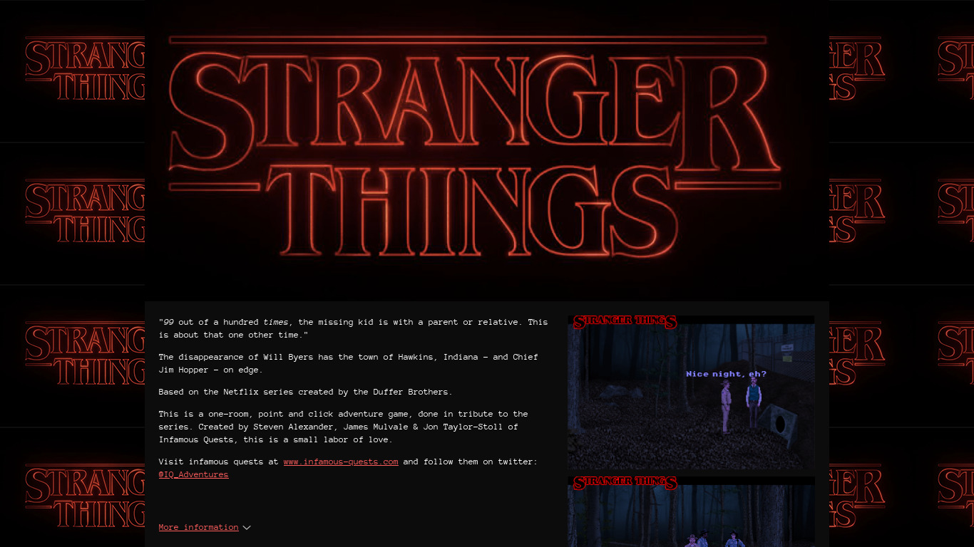 Stranger Things: The (Unofficial) Game Landing page