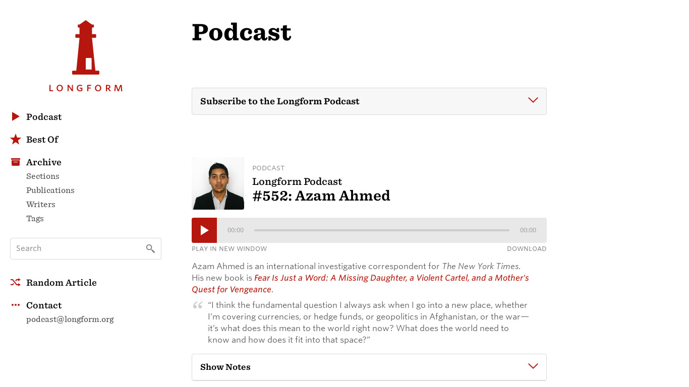 Longform Podcast Landing page
