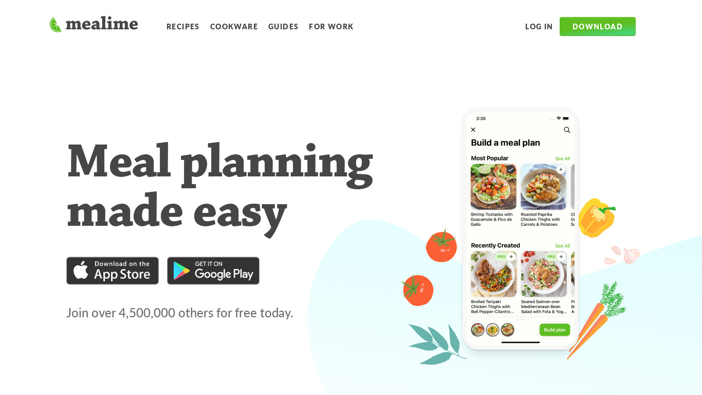 Mealime Landing page