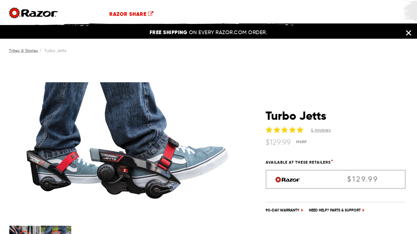 razor.com Turbo Jetts Landing page