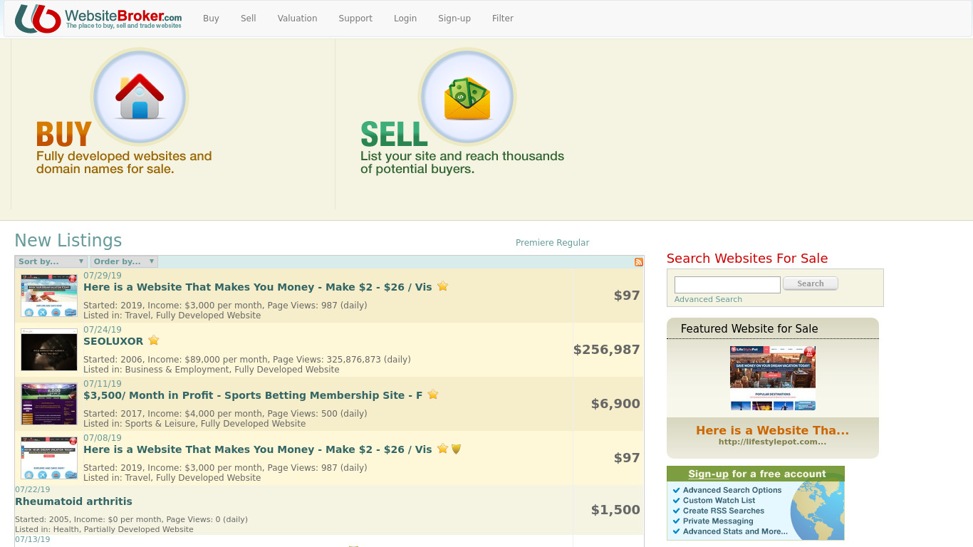 buysellwebsite Landing page
