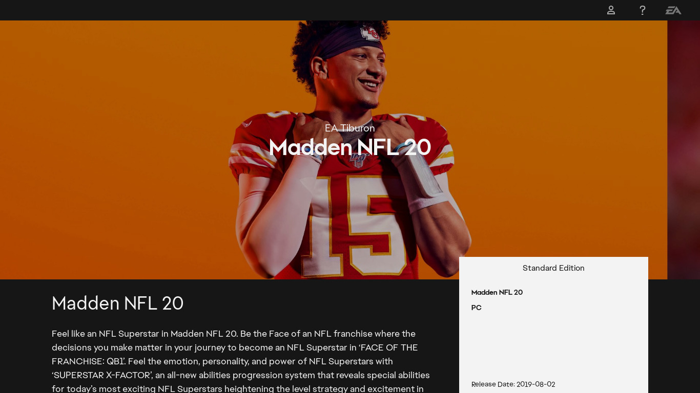 ea.com Madden NFL 16 Landing page