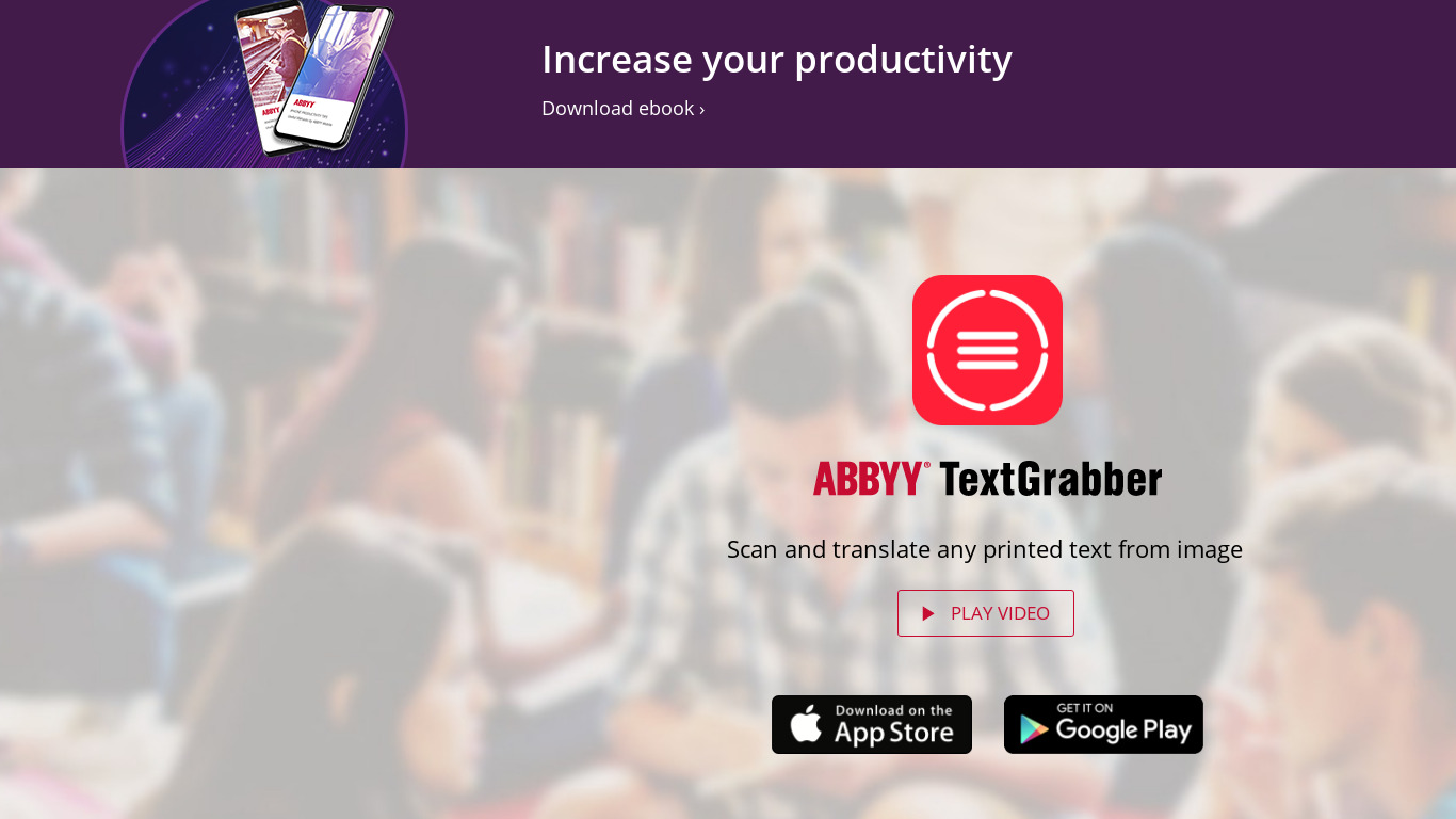 ABBYY TextGrabber Landing page
