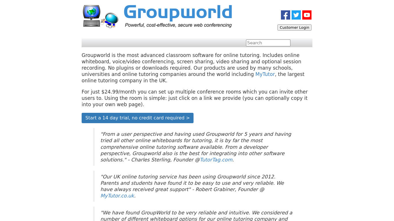 Groupworld Landing page