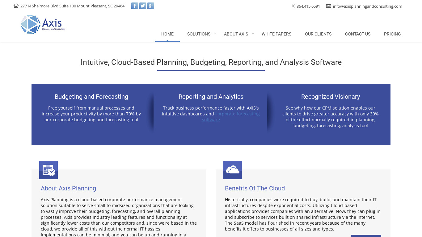 Axis Planning and Consulting Landing page