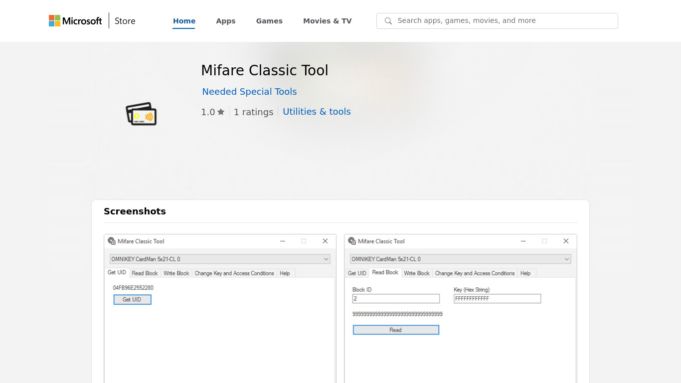 Mifare Classic Tool Landing page
