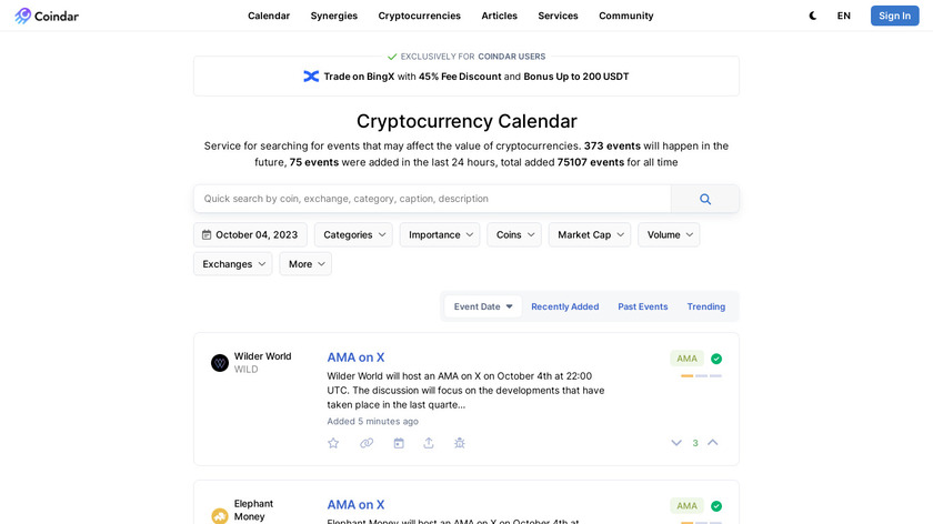 Coindar Landing Page