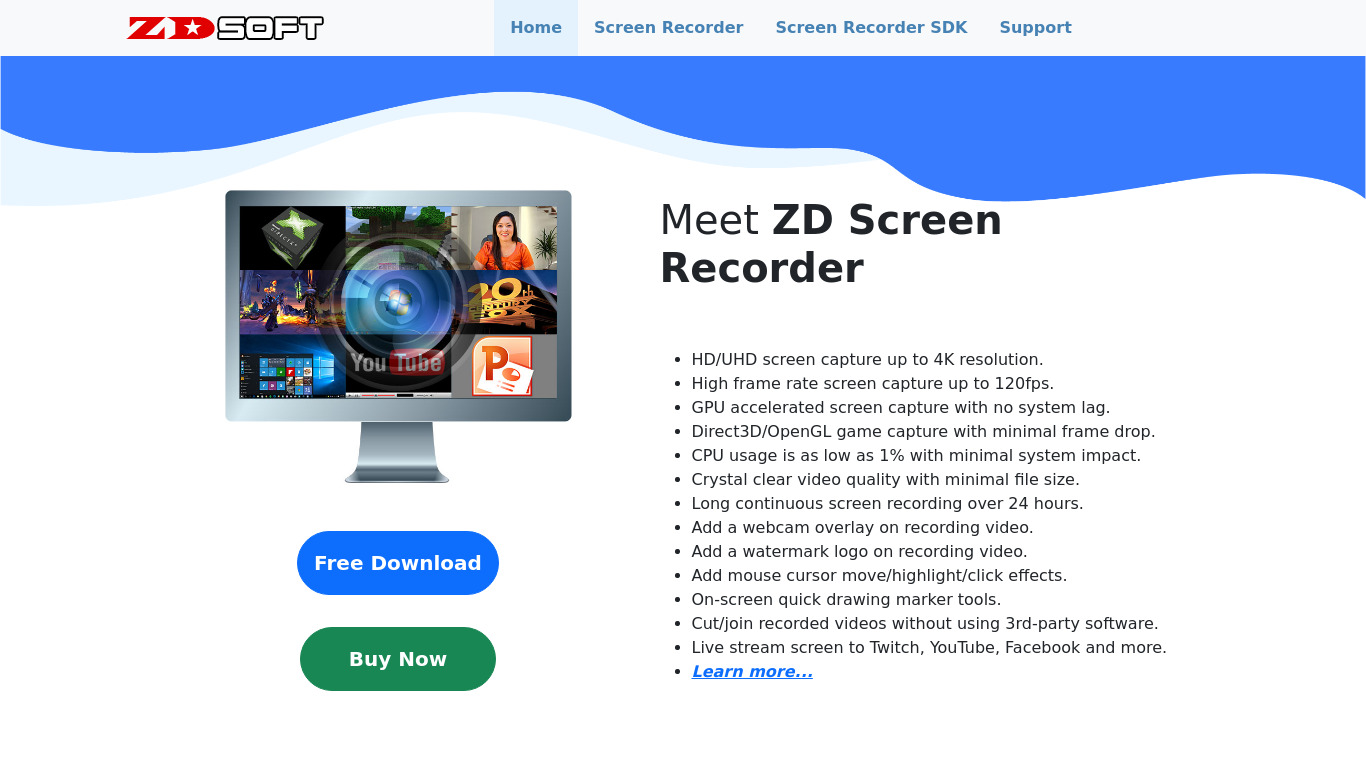 ZD Soft Screen Recorder Landing page